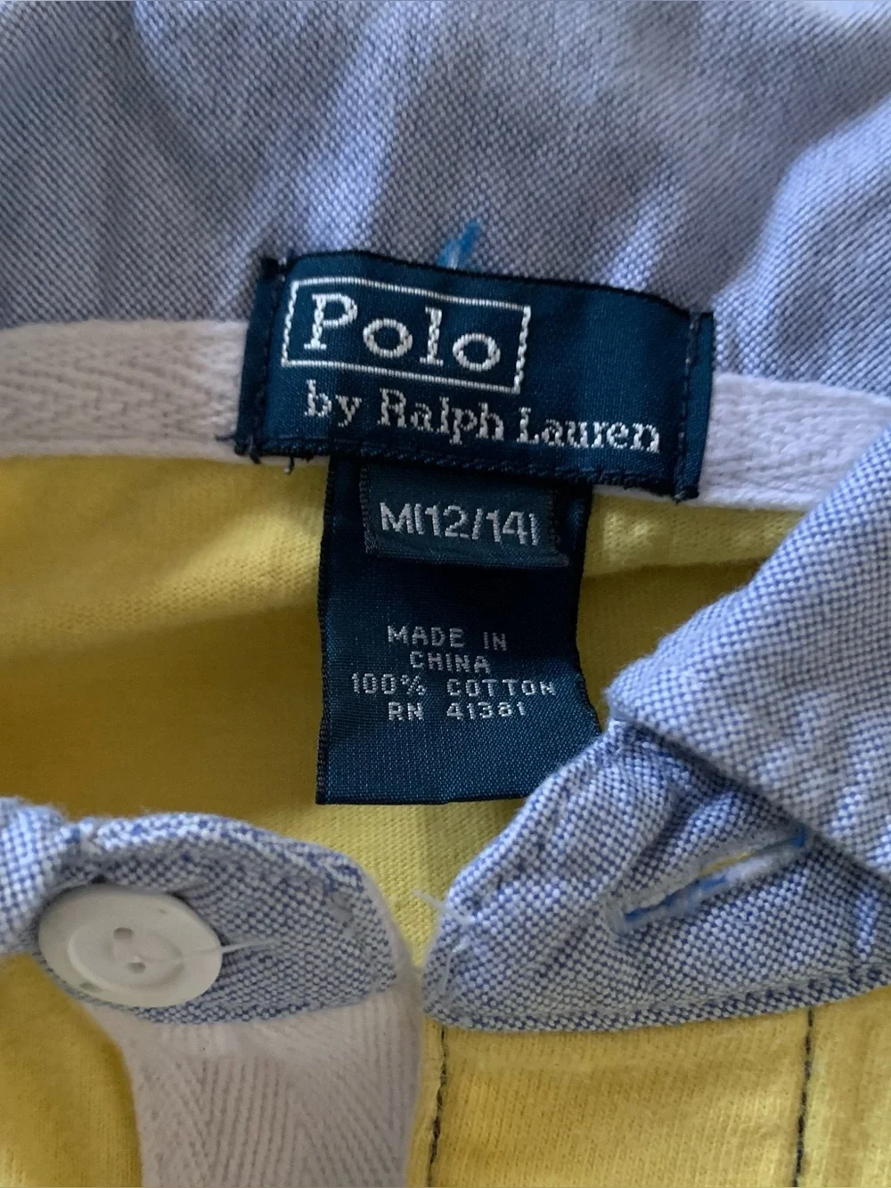 Ralph Lauren Cotton Navy and Yellow Striped Rugby Polo Size 12/14